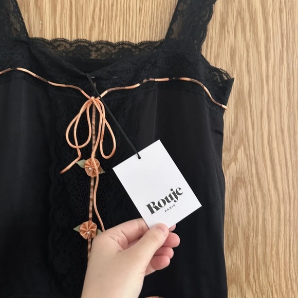 ROUJE TOP CAMI BRAND NEW WITH TAGS SUMMER LACE ROSE SILK BLACK PINK UK10 M EU38 - Picture 4 of 11